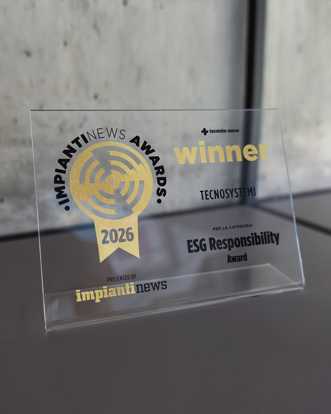 17.07.26 | Tecnosystemi premiata agli Impianti Awards 2026