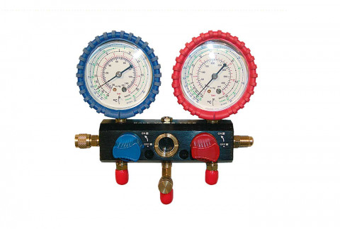  2-Wege-Trockenmanometer mit Kugelhähnen und Manometern mit Schutz für Kältemittel R407 - R410A - TR422ABCD (R22)