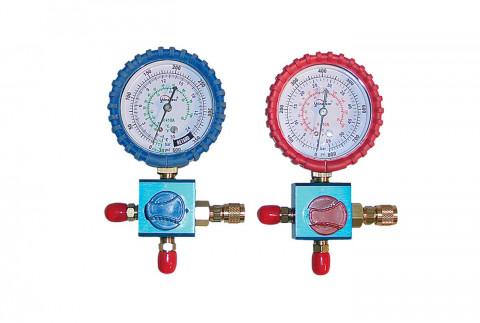  1-way dry pressure gauge unit high/low pressure with ball valve and pressure gauges with protection for gas R410A