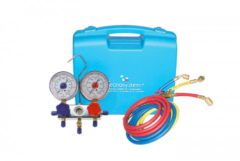  2-way pressure gauge unit kit for R32 R410A gas, supplied in a carrying case