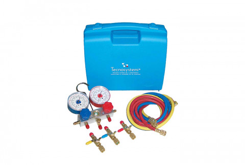  2-way pressure gauge unit kit for GAS R410A - R407C TR422ABCD (R22), supplied in a carrying case