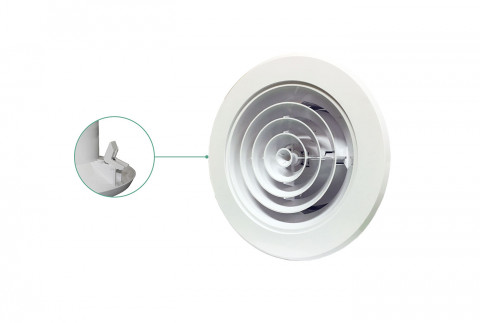  Circular multijet diffuser in white ABS plastic with quick fixing with damper and integrated collar