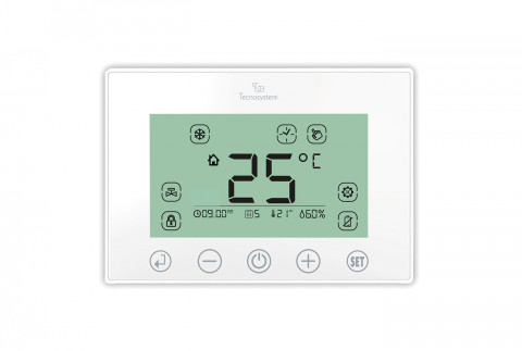 ATLANTIS AA wandmontiertes Umgebungs-Chrono-Thermostat mit programmierbarem, batteriebetriebenem Touchdisplay