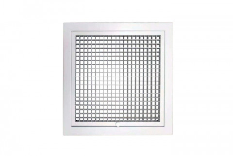  Aufklappbares Abluftgitter mit  quadratischem Gitter aus weiß lackiertem Aluminium mit abnehmbarem Filter