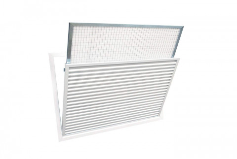  Intake grille with fixed flaps tilted at 45° in white painted aluminium with removable filter
