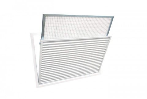  Grille de récupération à ailettes fixes inclinées à 45° en aluminium peint blanc avec filtre amovible