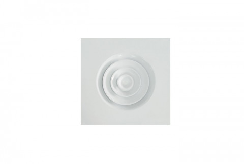 DQC Kreisförmiger Luftdurchlass  auf quadratischer Platte aus weiß lackiertem Metall