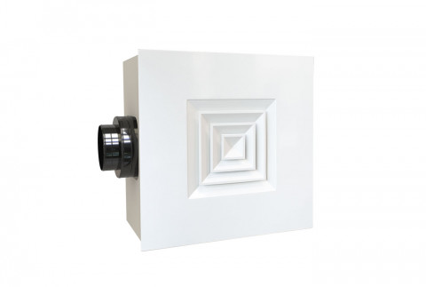 DQBP square diffuser 4-way in white painted aluminium with damper and lowered plenum