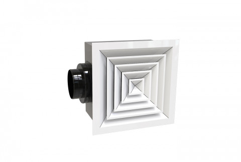 DQAP diffusore quadrato 1 - 2 - 3 - 4 vie in alluminio verniciato bianco completo di serranda e plenum ribassato