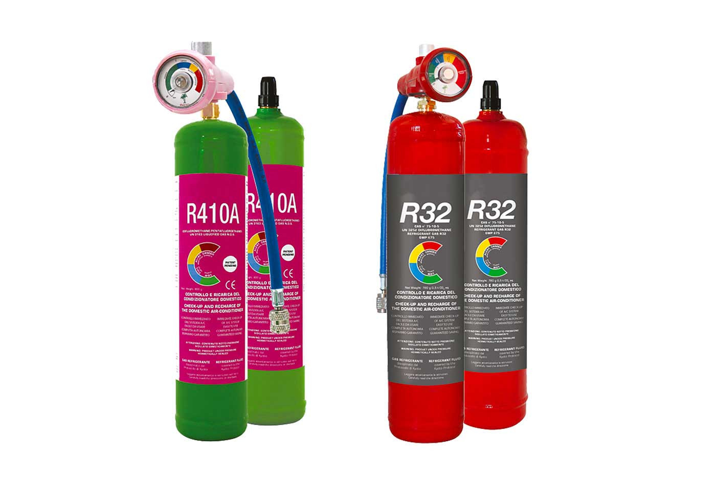 Kältemittelgasflasche R410A / R32 mit 1 l mit Manometer für