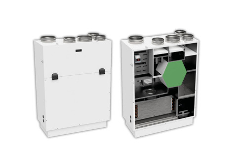  Recuperatore di calore verticale con unità di deumidificazione, integrazione e ventilazione con circuito frigorifero, batteria ad acqua
